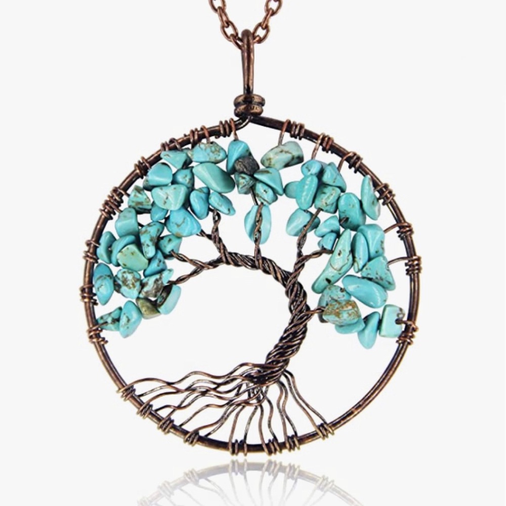 🌼 Tree of Life Blue Turquoise Crystal Pendant Necklace Gemstone Chakra Jewelry